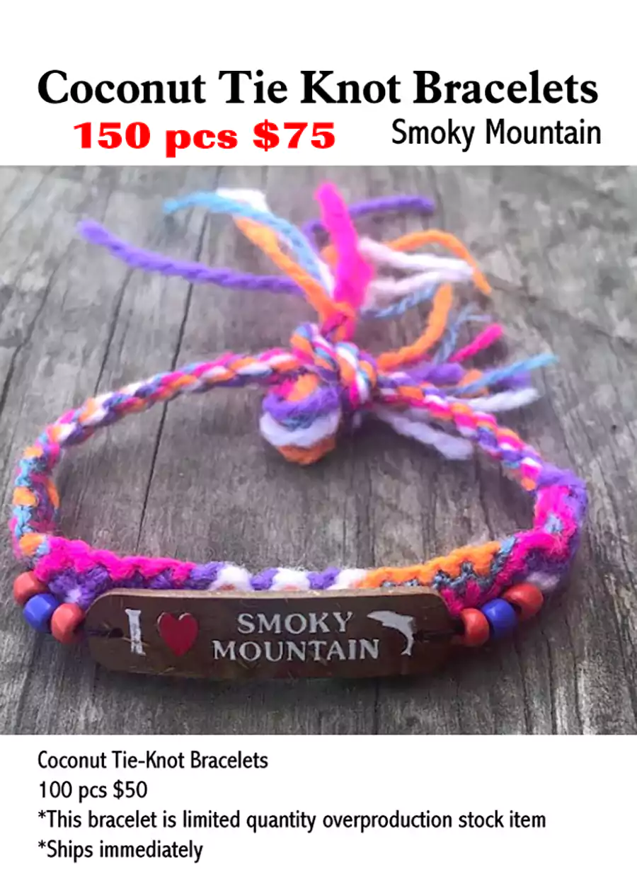 Coconut Tie Knot Bracelets-Smoky Mountain - Closeout 150 Pcs.